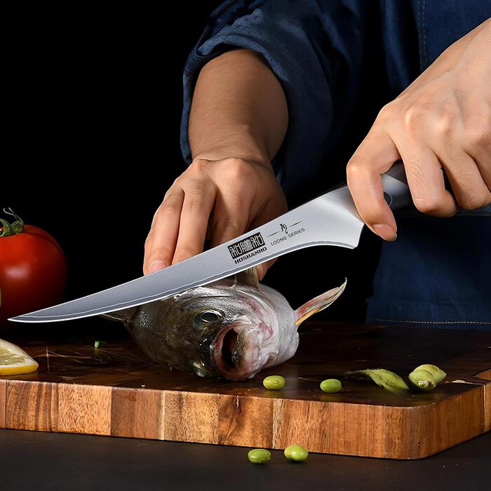 Набір кухонних ножів HOSHANHO 7 предметів: професійний набір з японської сталі з високим вмістом вуглецю, ультрагострі ножі з ергономічними ручками з паккавуду (3 ножі для обробки м'яса)