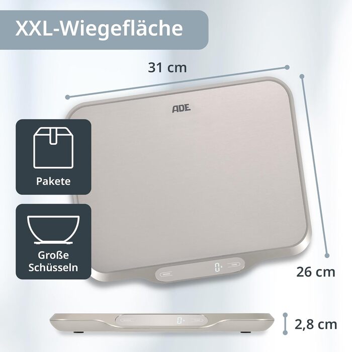 Кухонні ваги ADE з великою платформою 26x31 см, до 15 кг | Ідеально для випічки, пакування та м'яса