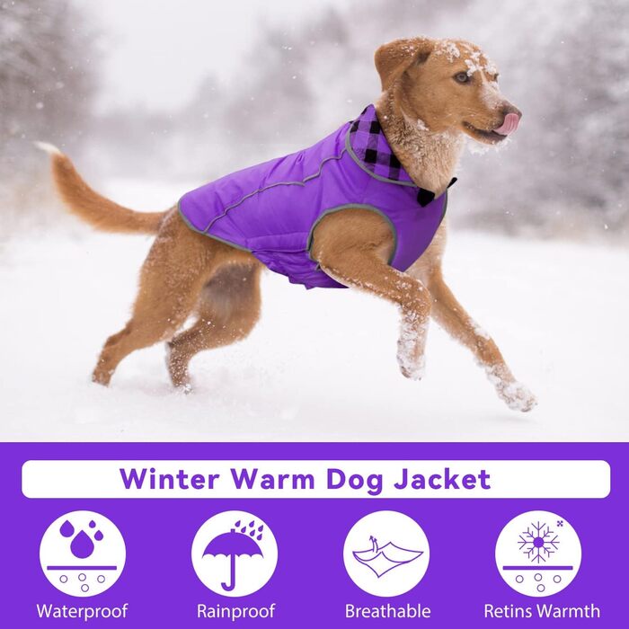 Класичне зимове пальто в клітку для собак, світловідбиваючий теплий вітрозахисний жилет для собак, зимова куртка для домашніх тварин з бавовняною підкладкою, Одяг для домашніх тварин для холодної погоди, L (XL (окружність грудей 68-84 см, спинка 52 см), ф
