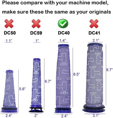 Комплект фільтрів DC40 для заднього двигуна та передмотора Dyson HEPA, сумісний з пилососом Animal, Multi Floor, Origin