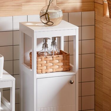 Шафка для ванної кімнати SoBuy BZR186-W, 30x30x89 см, білий колір, з регульованими полицями, вузька, для маленьких ванних кімнат