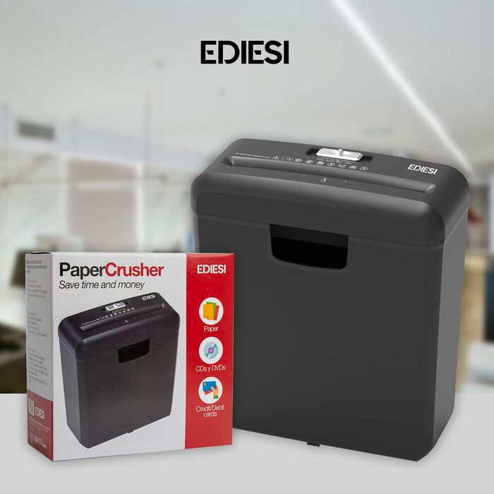 Шредер для дому та офісу Ediesi: знищення до 6 аркушів, для кредитних карт, CD та DVD, 10 літрів