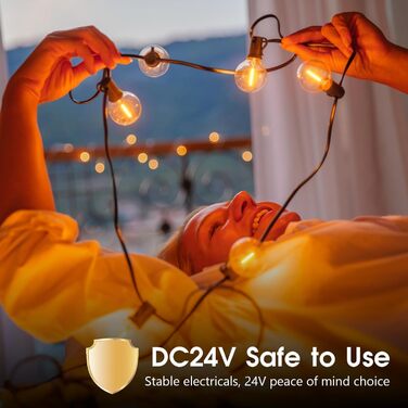 LED гірлянда для зовнішнього використання 45.7 м, диммувана, з пультом, 75 світлодіодів, тепле світло, IP45, для саду, балкону, тераси, кемпінгу та вечірок