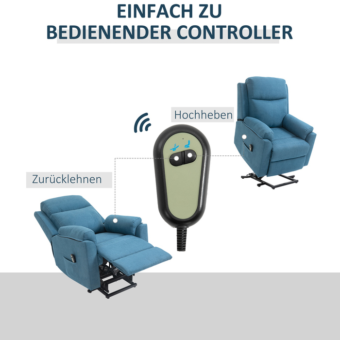 Крісло для електричного телевізора HOMCOM Recliner з допоміжним засобом для літніх людей, функцією відкидання та сну, білизна Look Blue 83x89x102см