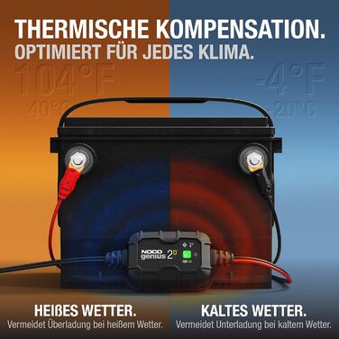 NOCO GENIUS2D: Інтелектуальний зарядний пристрій для акумуляторів 12V 2A – Підтримує, заряджає та десульфатує акумулятори, з захистом від перевантаження та температурною компенсацією. Підходить для свинцево-кислотних акумуляторів