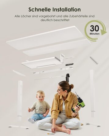 Електричний регульований стіл OffiGo 100x50 см з підставкою для клавіатури, 3 функції пам'яті, білий | Стіл для роботи та навчання