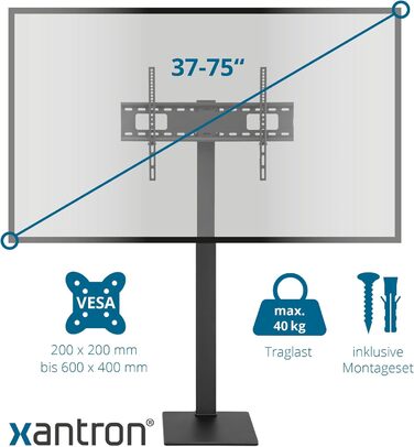 Підставка під телевізор Xantron регулюється по висоті для телевізорів до 75 дюймів, з полицею, не перекочується