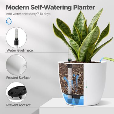 Набір горщиків для квітів T4U 15см з автополивом та індикатором рівня води, 4 шт. (білий, 22*21см)