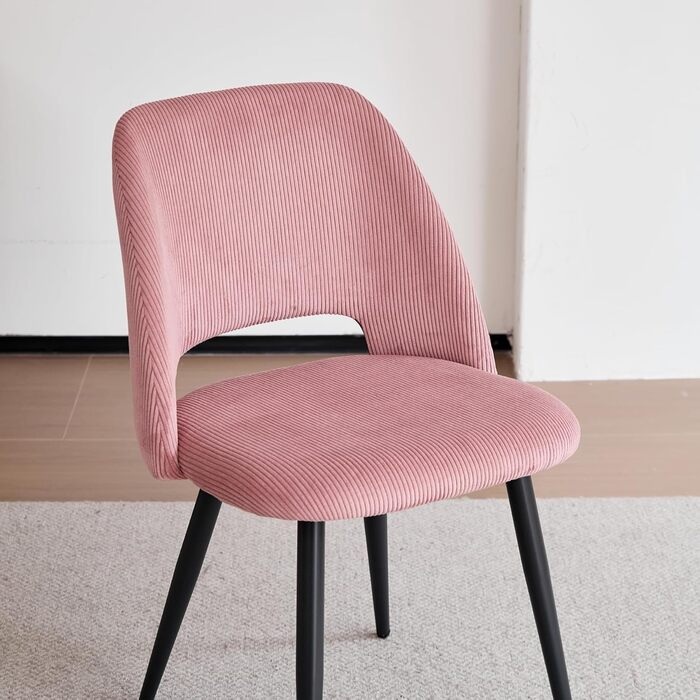 Набір з 4 стільців для їдальні, кухонних, з корду, з м'яким сидінням та ергономічною спинкою, рожеві
