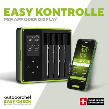 Термометр для гриля Outdoorchef Easy Check Quadro з Bluetooth, 4 датчики, 200м, для миття в посудомийній машині, з магнітною док-станцією