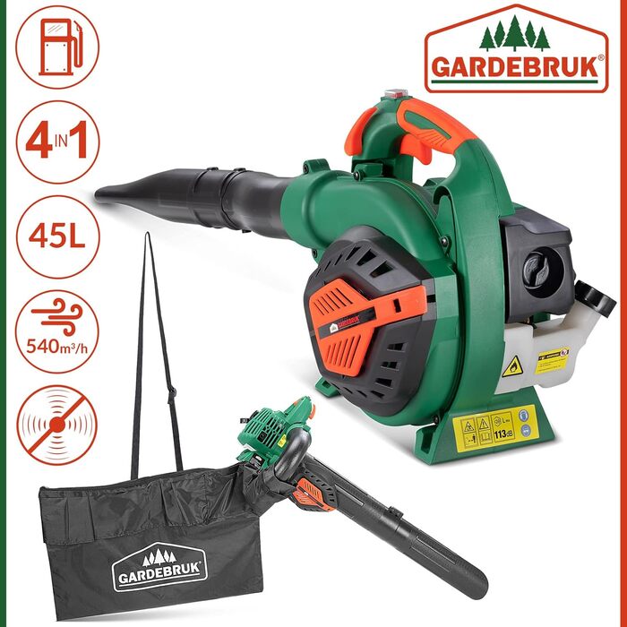 Бензиновий сапужок Gardebrük 4-в-1: сапужок, повітродувка, подрібнювач листя, садовий пилосос з мішком 45L та інструментами