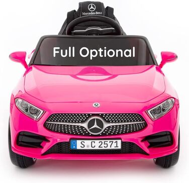 Дитячий електромобіль Mercedes CLS 350 AMG рожевий, ліцензія, 12V, шкіряні сидіння, пульт, MP3