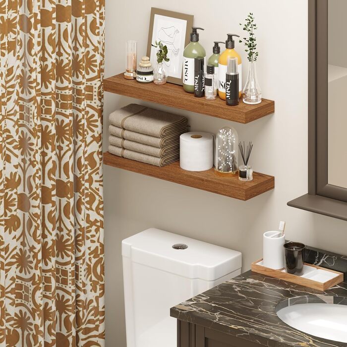 Полиці настінні BAMEOS, комплект з 2 шт, 60 см, дуб американський - для ванної, кухні, вітальні, спальні