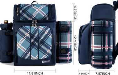 Набір для пікніка ALLCAMP Outdoor Gear на 4 особи, блакитний: рюкзак, деки, посуд, тримач для пляшок/вина