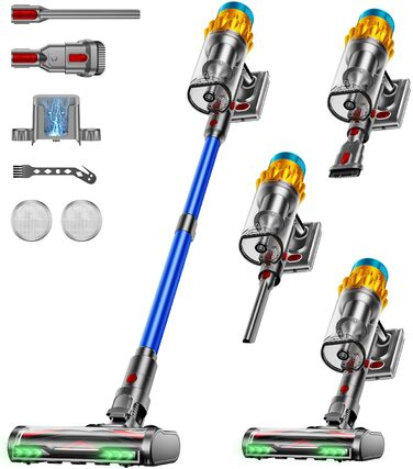 Акумуляторний пилосос бездротовий 600W, 70 хв, 1.8л, для підлоги, килимів, шерсті тварин, з самостійною підставкою, блакитний