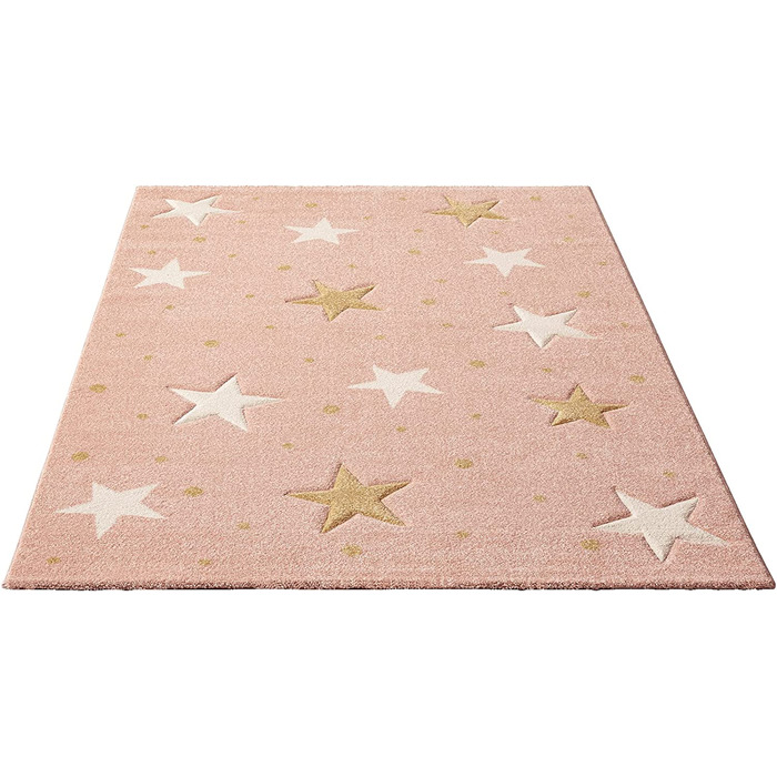 Дитячий м'який зірчастий килим the carpet Monde, дитячий килим із зображенням зоряного неба, з ефектом хай-фай, легкий у догляді, стійкий до фарбування, Зоряний, Рожевий, (200 х 280 см, рожеві зірки)