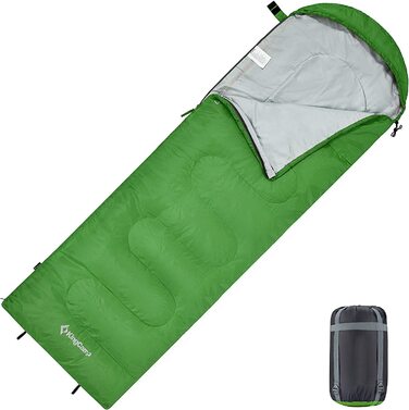 Спальний мішок KingCamp, спальні мішки-ковдри, легкі теплі спальні мішки для дітей і дорослих на відкритому повітрі, для кемпінгу, походів, 3-4 сезону, з сумкою для перенесення (зелений L для дорослих.)