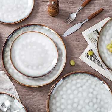 Домашня тарілка для сніданку Henten Порцеляна, керамогранітні закуски та миски для занурення - 20x17 см для 4 осіб, тарілка з макаронами Набір посуду Обідній сервіз - вінтажний дизайн (десертна тарілка)