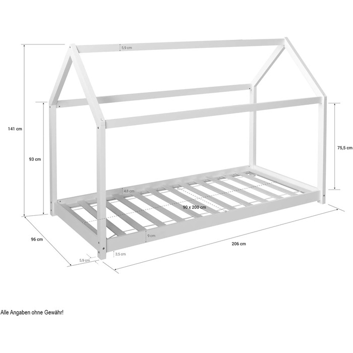 Дитяче ліжко Montessori Homestyle4u 90x200 см, сірий колір, з ламелями, з дерева (сосна)