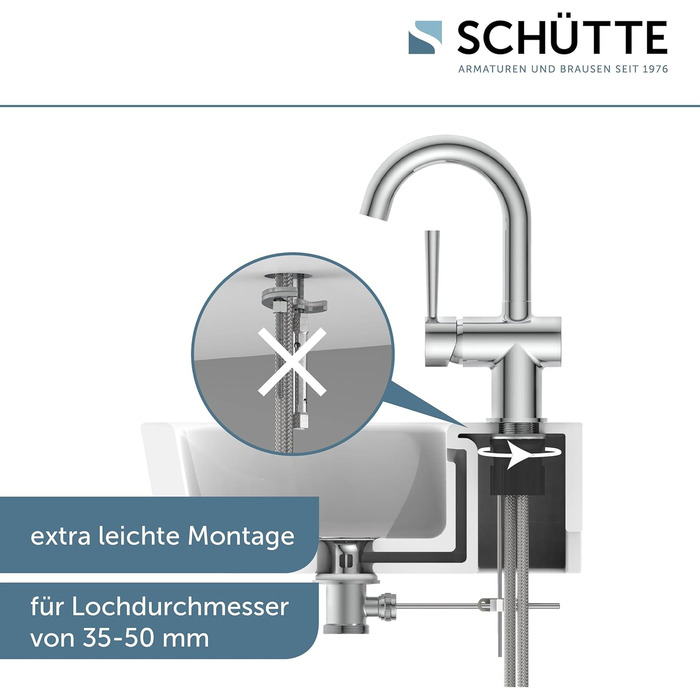 Змішувач для ванної SCHÜTTE 79710 LONDON з висувною лійкою, для миття волосся, однорідний, з комплектом зливу, хром