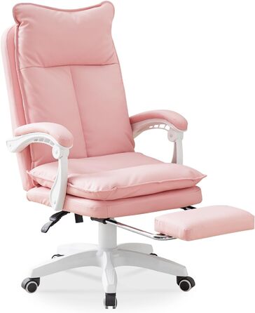 Офісне крісло TUKAILAI: ергономічне, з регулюванням висоти, підлокітники, підставка для ніг, рожеве