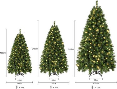 Штучна Різдвяна ялинка SALCAR з підсвічуванням 180 см, штучна ялинка в рукавичках і світлодіодах 250 см, металева Різдвяна ялинка