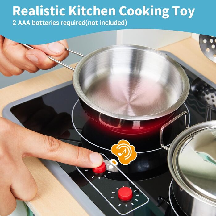 Дитяча дерев'яна кухня для гри - ігровий набір з аксесуарами, 26 предметів, іграшкова кухня для дітей 3+ років, велика зелена кухня