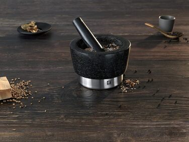Набір Zwilling Spices: ступка з товкачиком (граніт, 11 см) та сито (нержавіюча сталь, 16 см)