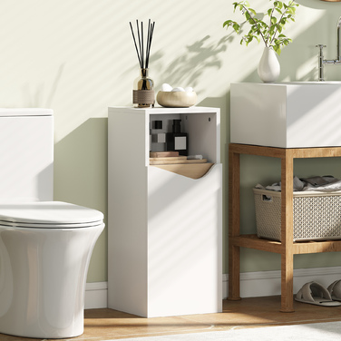 Тумбочка для ванної кімнати, вузька, з регульованими полицями та відкритою полицею, 30 x 30 x 71,5 см, білий колір