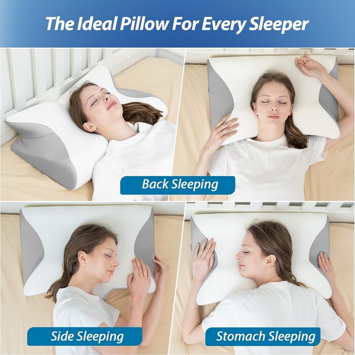 Ортопедична подушка для шиї HOMCA з Memory Foam, 2 в 1, з 3D охолодженням, 60x13/11x40 см, сіра