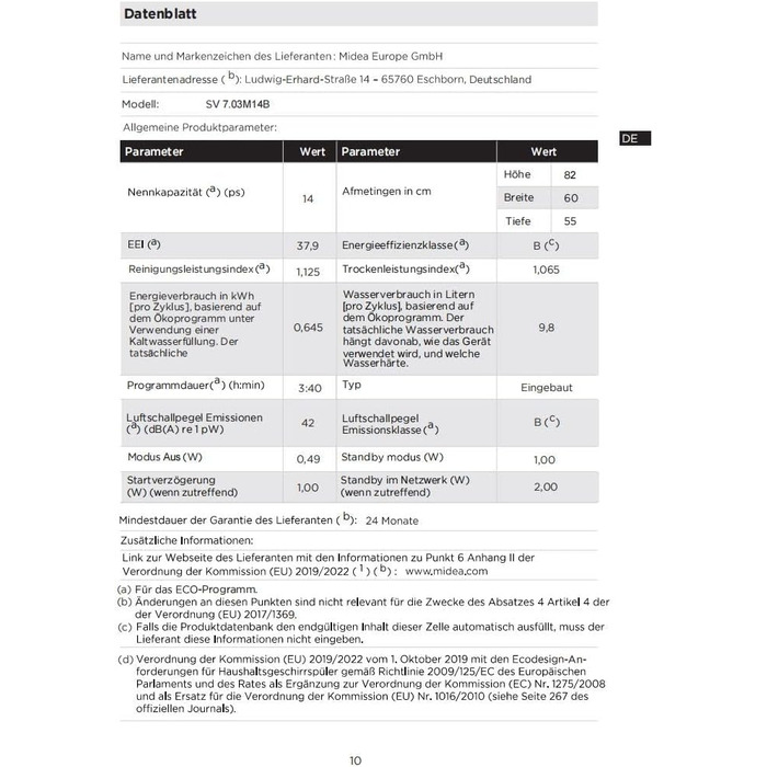 Посудомийна машина Midea SV 5.14K10C, 45 см, 10 комплектів, Inox, з Wi-Fi, 8 програм, 44 дБ, автоматичне відкриття дверцят, таймер затримки 0-24 години