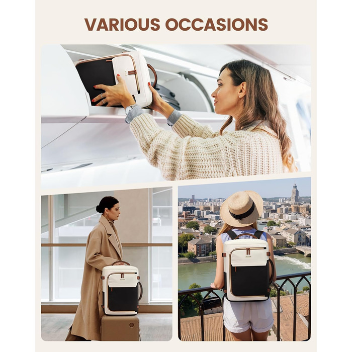 Рюкзак для подорожей LOVEVOOK 40L для жінок, ручна поклажа, рюкзак для авіаперельотів, сумка-рюкзак для бізнесу, школи, вихідних, бежевий хакі (17 дюймів, 40L, чорний+бежевий+коричневий)