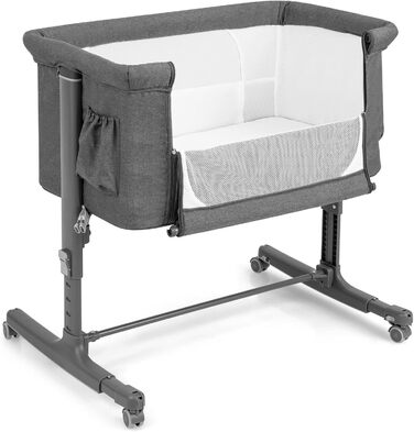 Двофункціональне ліжко-приліжкова стільниця Dreamade 2 в 1 з регулюванням висоти, з матрацом та колесами, 86 x 63 см, для новонароджених до 9 кг, з нахилом 10°, сірий колір