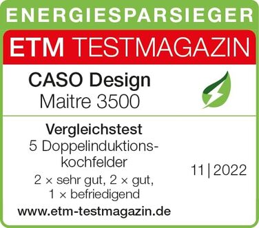 Індукційна конфорка CASO Maitre 2400 мобільна, SmartControl на 12 рівнях, 60-240C, таймер до 180 хв., каструлі до 26см, 2400 Вт, склокераміка (подвійна індукція, одинарна)