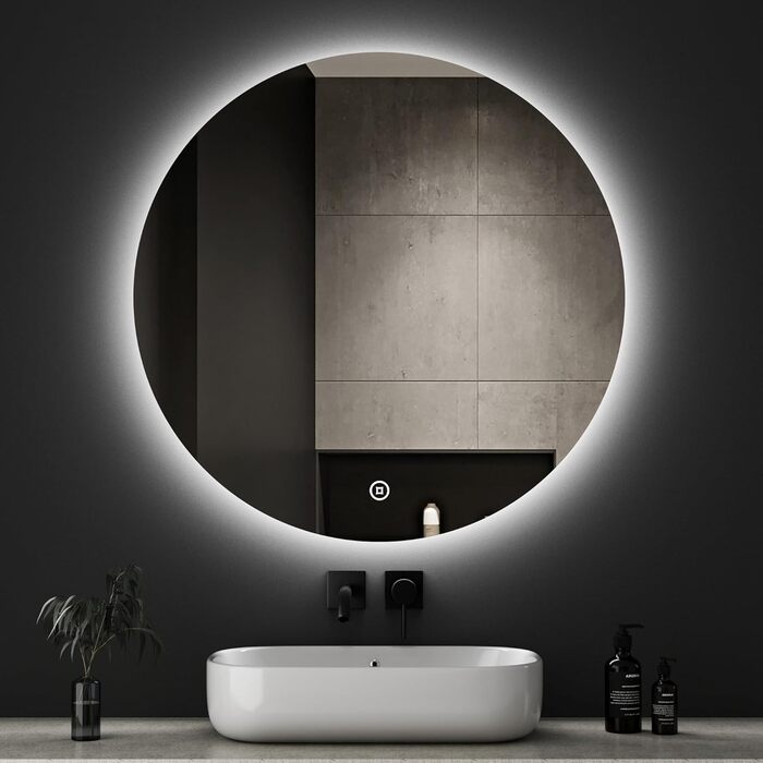 Круглий дзеркало для ванної кімнати Boromal з годинником та підсвічуванням, 60 см, 3 кольори світла, регулювання яскравості, LED, сенсорне управління, Стиль Jd