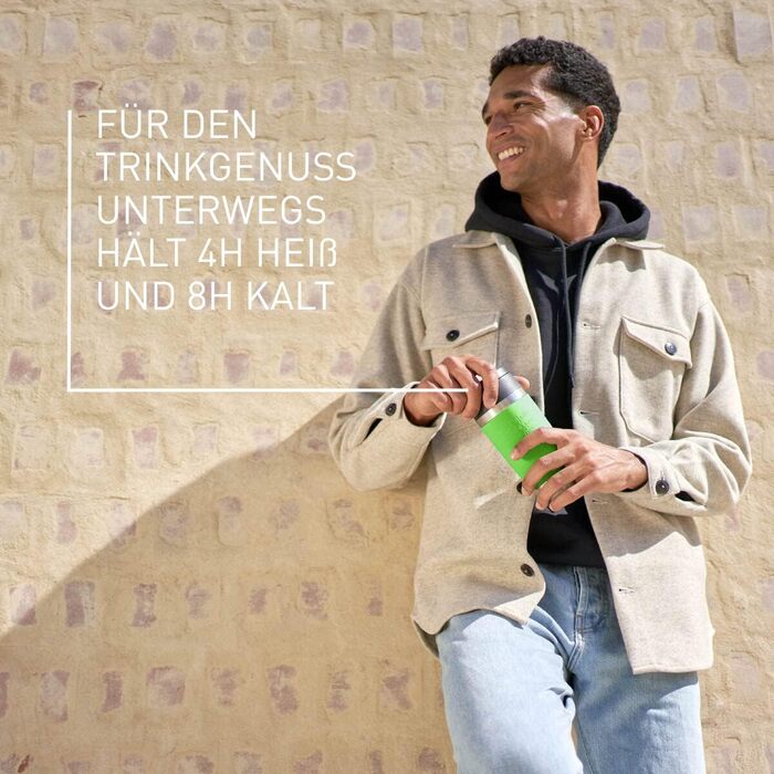 Термокружка Emsa N20210 Travel Mug Classic з нержавіючої сталі, 0.36 л, з кришкою-гвинтовою, ізоляція 4г гаряче/8г холодне, 100% герметична, для миття в посудомийній машині, з поворотним отвором для пиття (лімонний колір)