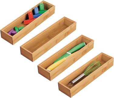 Дерев'яний кухонний ящик mDesign - органайзер для столових приборів і посуду, що штабелюється - набір з 4 шт. - натуральний колір 7,6 x 30,5 x 5,1 см