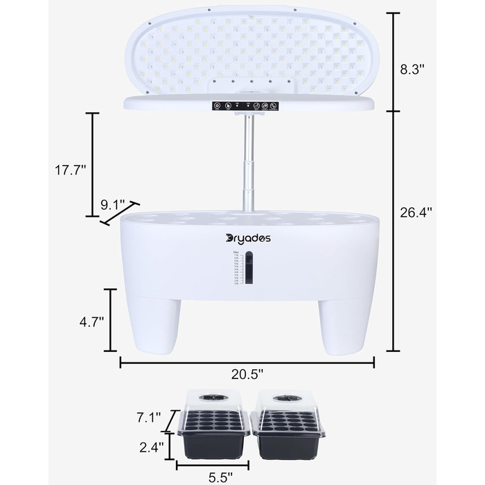 Гідропонна система вирощування: 8 капсул, 24W LED лампа повного спектру з сигналом про низький рівень води | Внутрішній сад для кухні, вітальні, школи | Ідея подарунка для любителів садівництва (16 капсул - Білий)