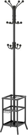 Настінна/підлогова вішалка для одягу FAVOOSTY з підставкою для парасольки, 12 гачків, срібна/чорна