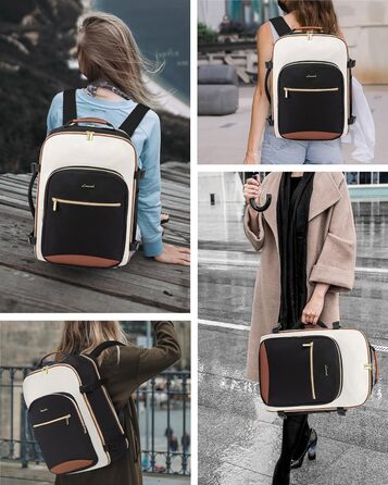 Рюкзак LOVEVOOK для ручної поклажі літака, 40L, водонепроникний, з відділенням для ноутбука 17 дюймів, для подорожей, школи, роботи, кемпінгу, чоловічий/жіночий, бежевий+чорний+коричневий