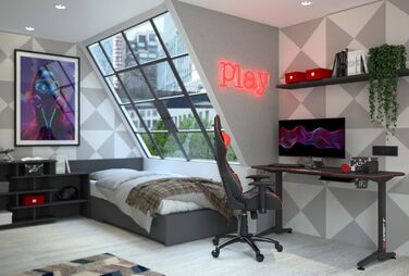 Ігровий стіл DRIFT GAMING з карбоновою поверхнею, великим килимком, підставками для чашок та навушників, регульованими ніжками, чорний (DRDZ200)