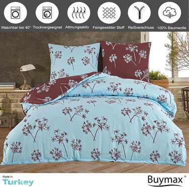 Комплект постільної білизни Buymax® 200x220 з 100% бавовни (3-тілі) - комплект постільної білизни 200 x 220см з 2 наволочками 80x80см, сертифікат ÖKO-TEX, блакитний