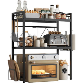 Підставка для мікрохвильової печі NETEL 3-рівнева, кухонна, висувна 40-60см, з кошиками та тримачем для обробної дошки, чорна