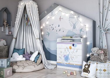 Дитяча пеленальна комода Shefa Kids Elefant з повітряною кулькою – 4 шухляди, з відкидним столиком, для дитячої/немовлятньої кімнати, ергономічна пеленальна станція, білий слон