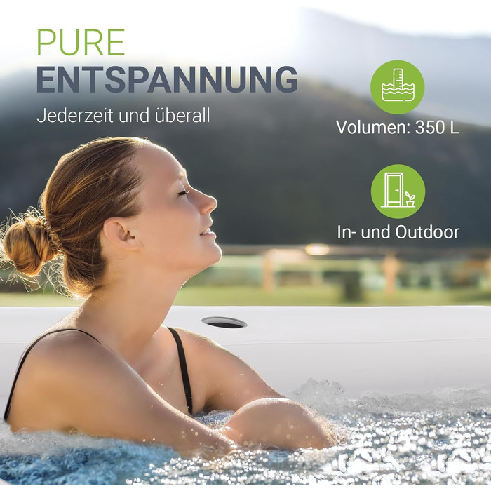 Надувна ванна Juskys M - для відпочинку на відкритому повітрі, складана, мобільна, з підголівником, для балкона, чорна, з кришкою та насосом