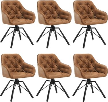 Крісло для їдальні WOLTU EZS61br-1 (світло-коричневе), 6 шт. в наборі: обертове, з підлокітниками, штучна шкіра, для кухні, вітальні, їдальні