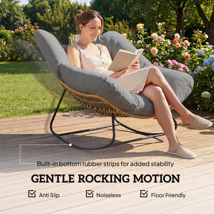 Крісло-гойдалка, крісло-качалка з подушкою, стійке до погодних умов, садове крісло, витримує до 120 кг, для вітальні, саду, газону, сірого кольору.