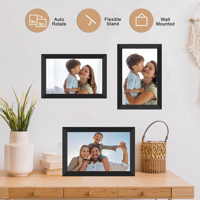 Цифровий фоторамка FRAMEO з Wi-Fi, 32GB, 10.1 дюйма, сенсорний екран, автоповорот, датчик руху, додаток Frameo