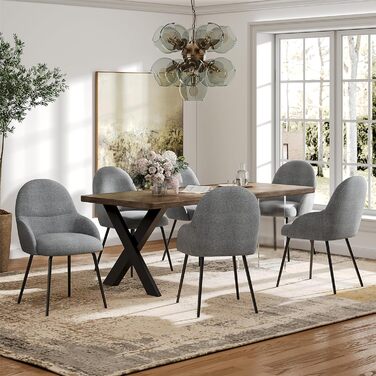 Набір обідніх стільців з підлокітниками – ергономічні м'які стільці, сучасні кухонні стільці з льоновим покриттям та металевими ніжками, для вітальні, обідньої кімнати, кухні, бежевий (2 шт., льон світло-сірий)