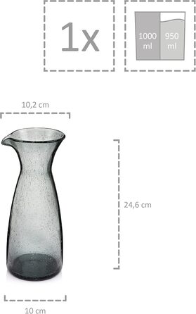 Скляна карафа SÄNGER London 1,15 л сірого кольору з ручкою, 1150 мл. Ідеально для води та крижаного чаю. Можна мити в посудомийній машині.